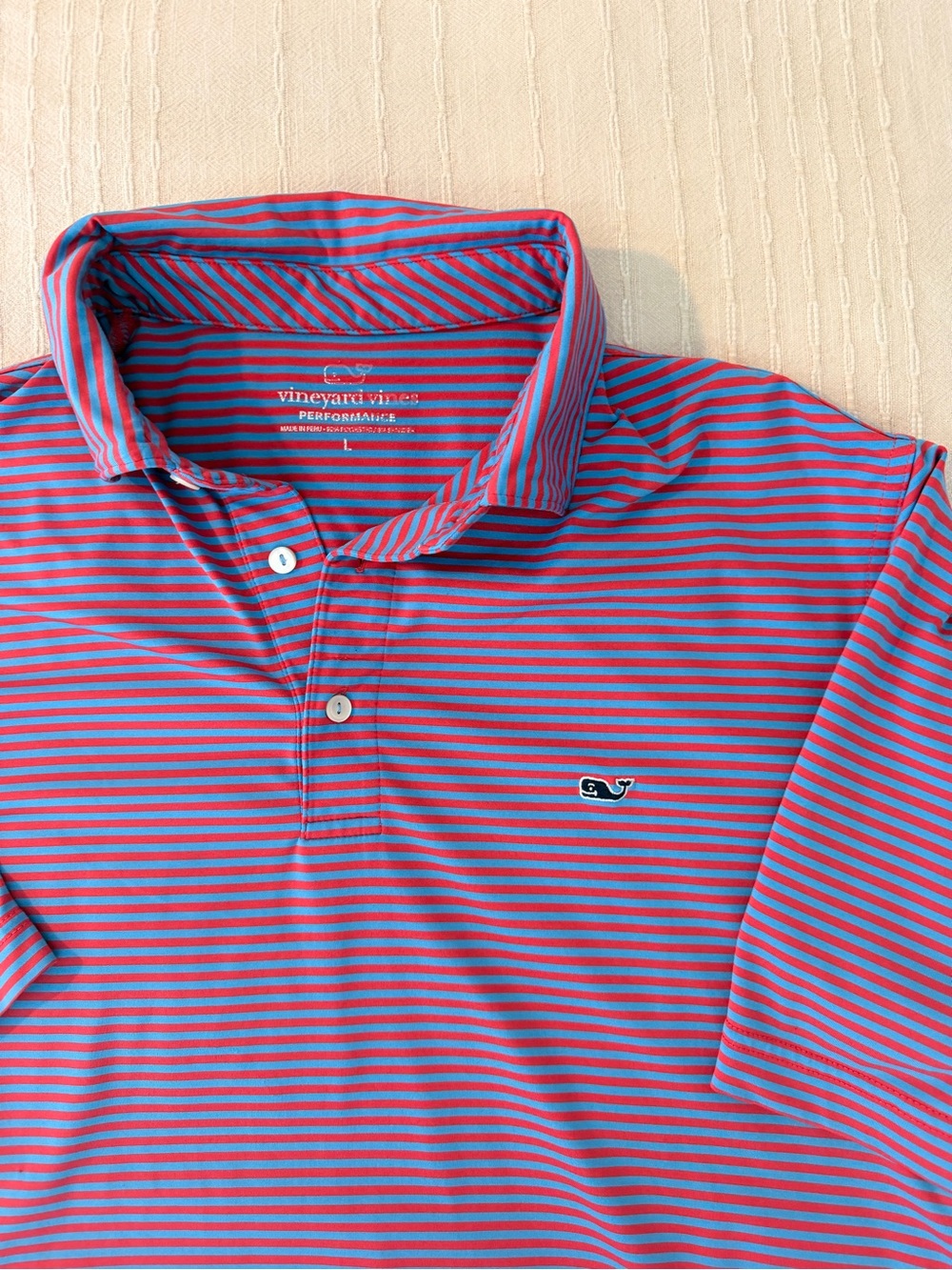 Vineyard Vines Striped Performance Polo in Blue & Red
